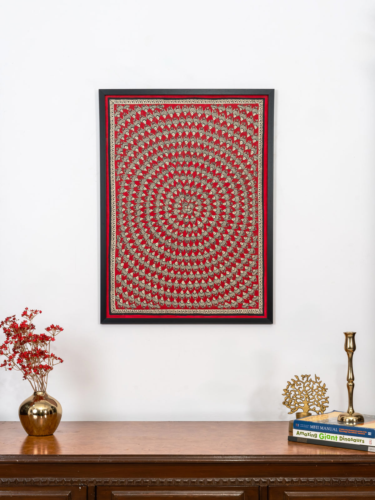 Madhubani fish mandala wall art by Indyra, framed and ready to hang