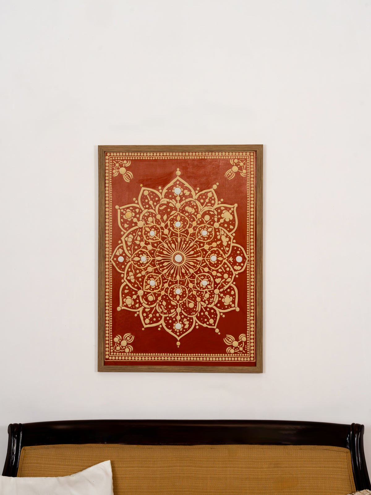 Noir Petal Lattice II Lippan wall art by Indyra, framed and ready to hang