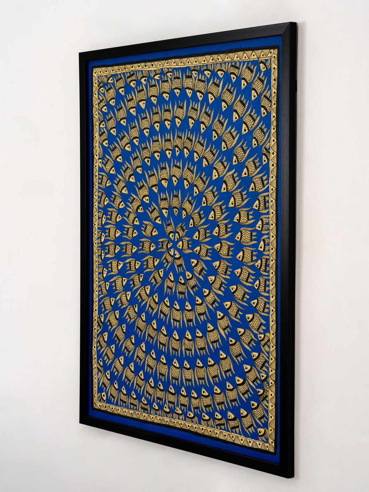 Neel Matsya, hand-painted Mithila fish motif wall art from Bihar