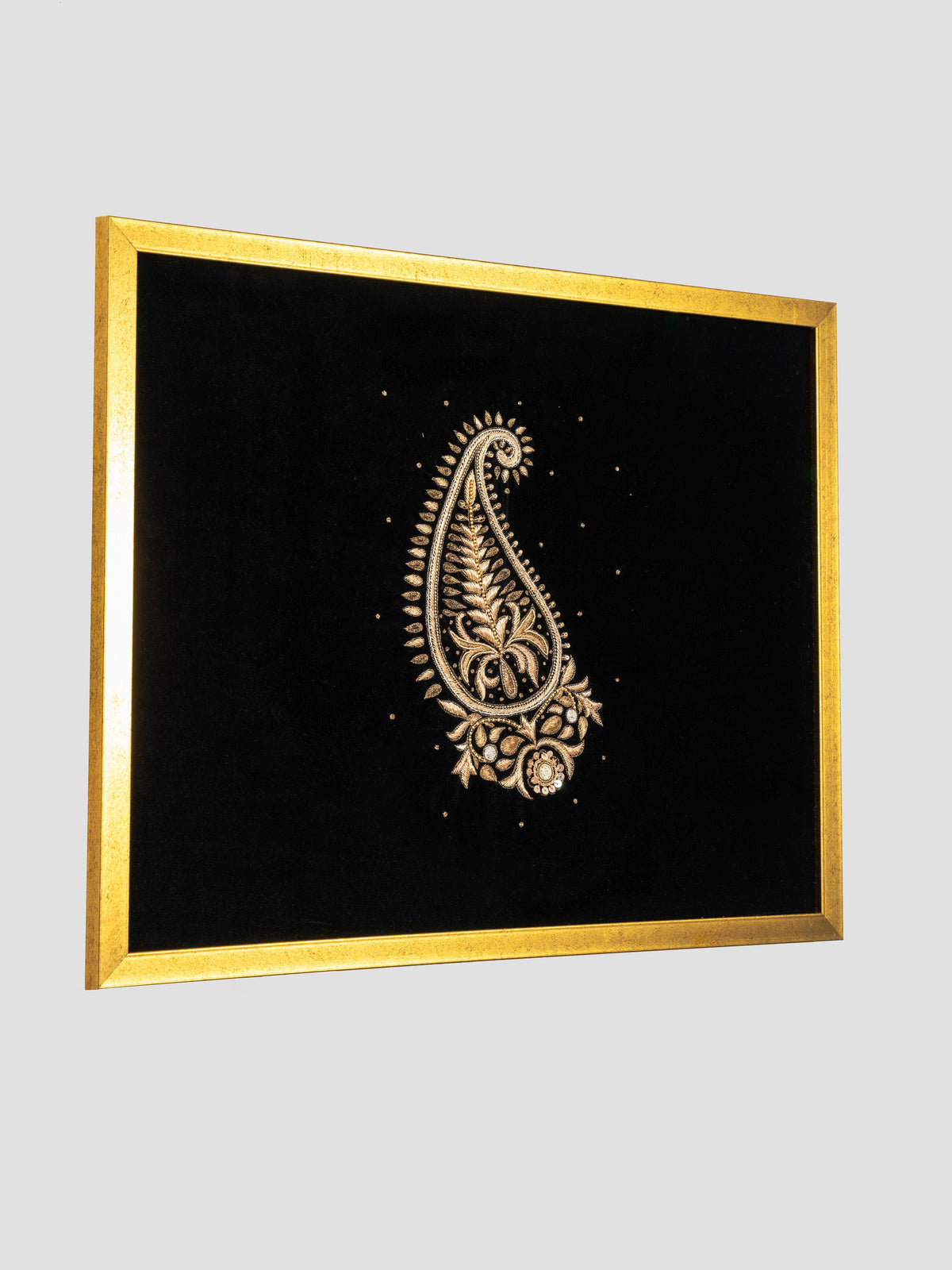Noor Paisley, hand-embroidered Zardozi wall panel in the Lucknow tradition