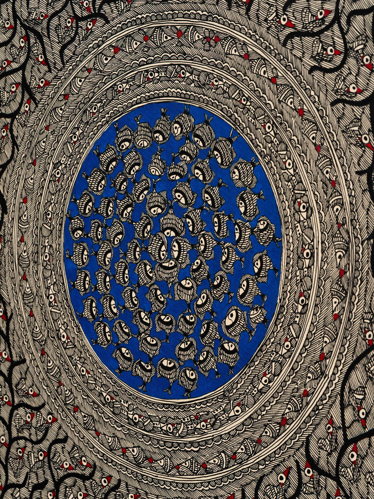 Detail of fine Madhubani brushwork in Neel Jaal