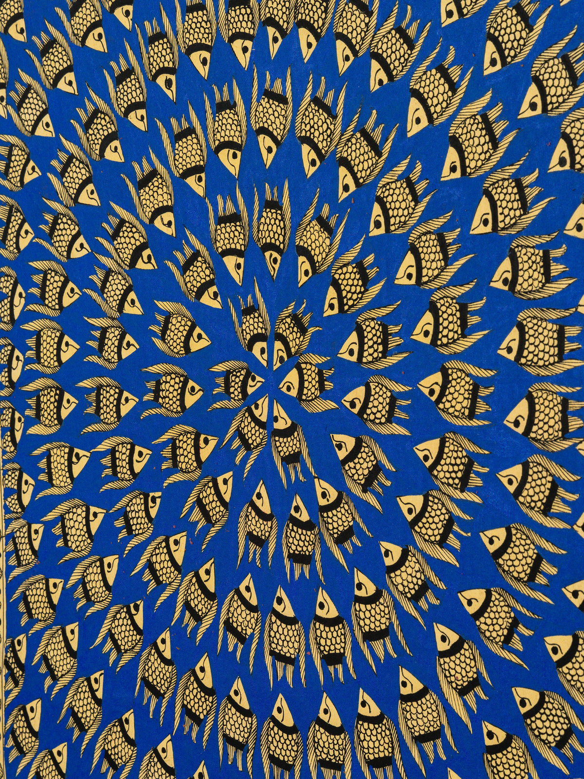 Detail of intricate Madhubani linework in Neel Matsya