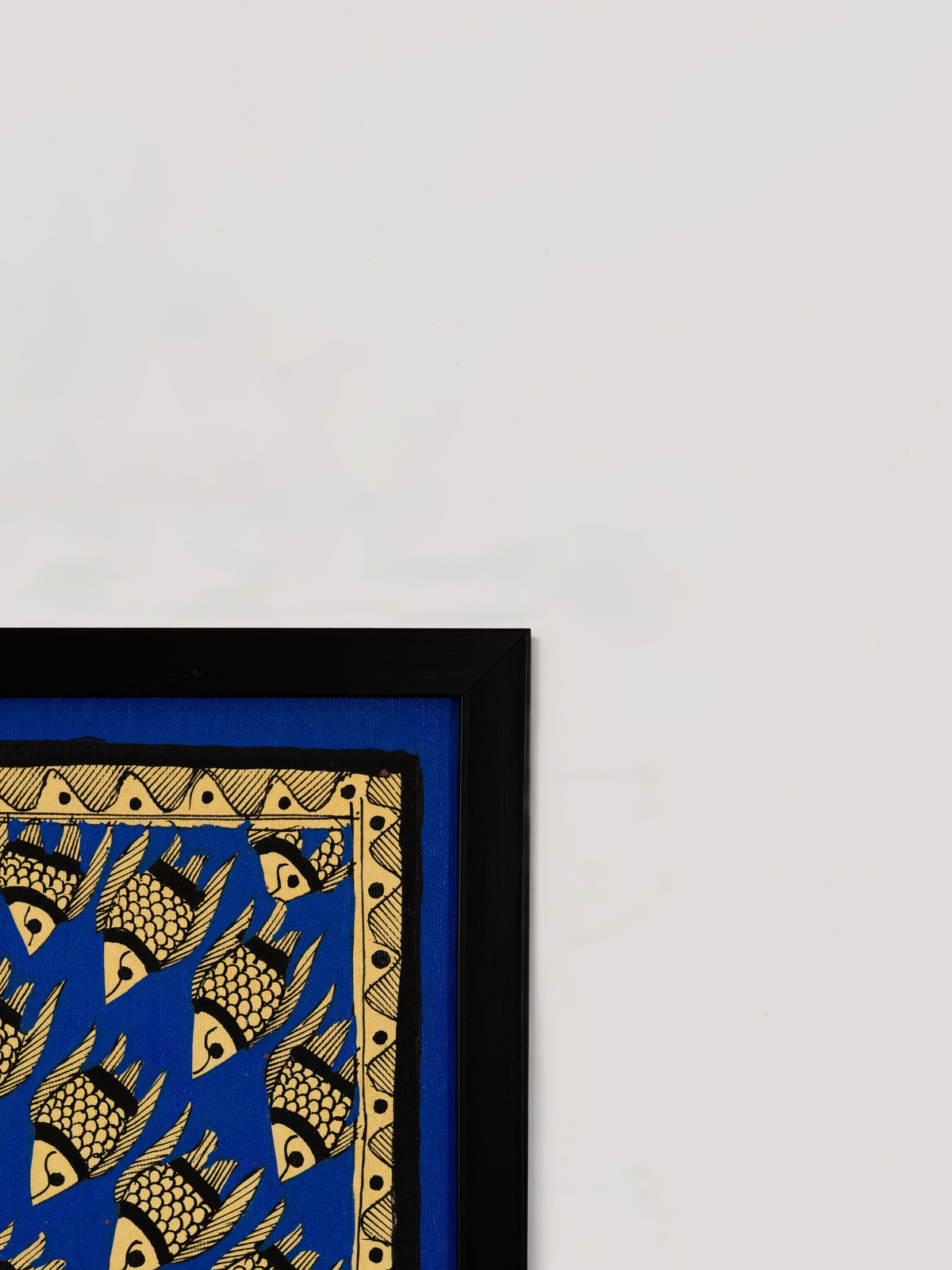 Neel Matsya, vibrant Madhubani painting made to order and framed in wood