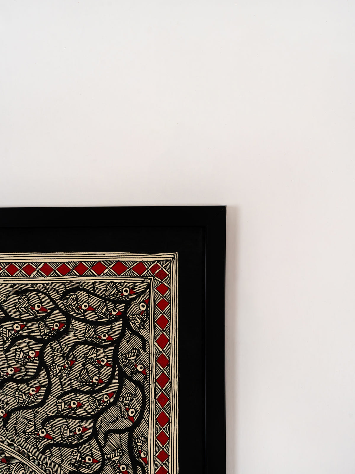 Neel Jaal, Madhubani painting from Bihar made to order and framed in wood