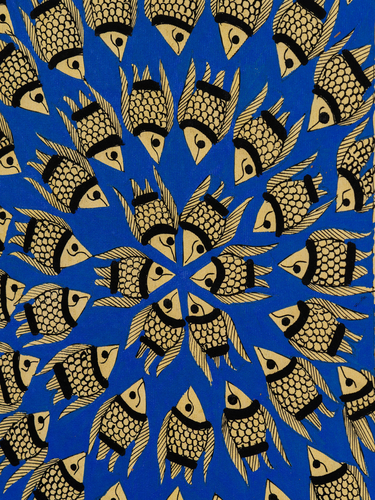 Detail of fine Madhubani brushwork in Neel Lahar