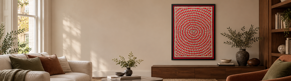 Madhubani painting in a sunlit room