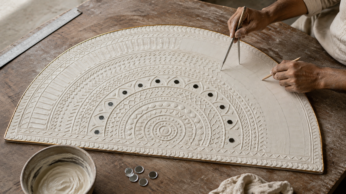 Imperial Ivory Half-Mandala Lippan Panel