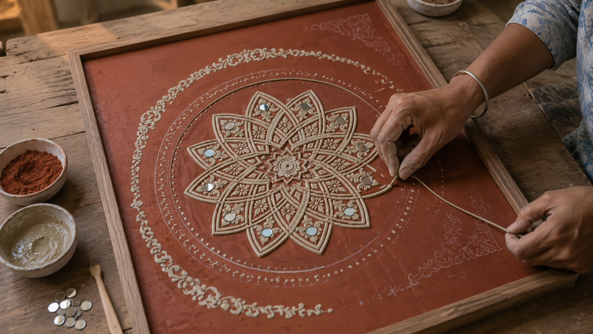 Sacred Terracotta Mandala Lippan Panel