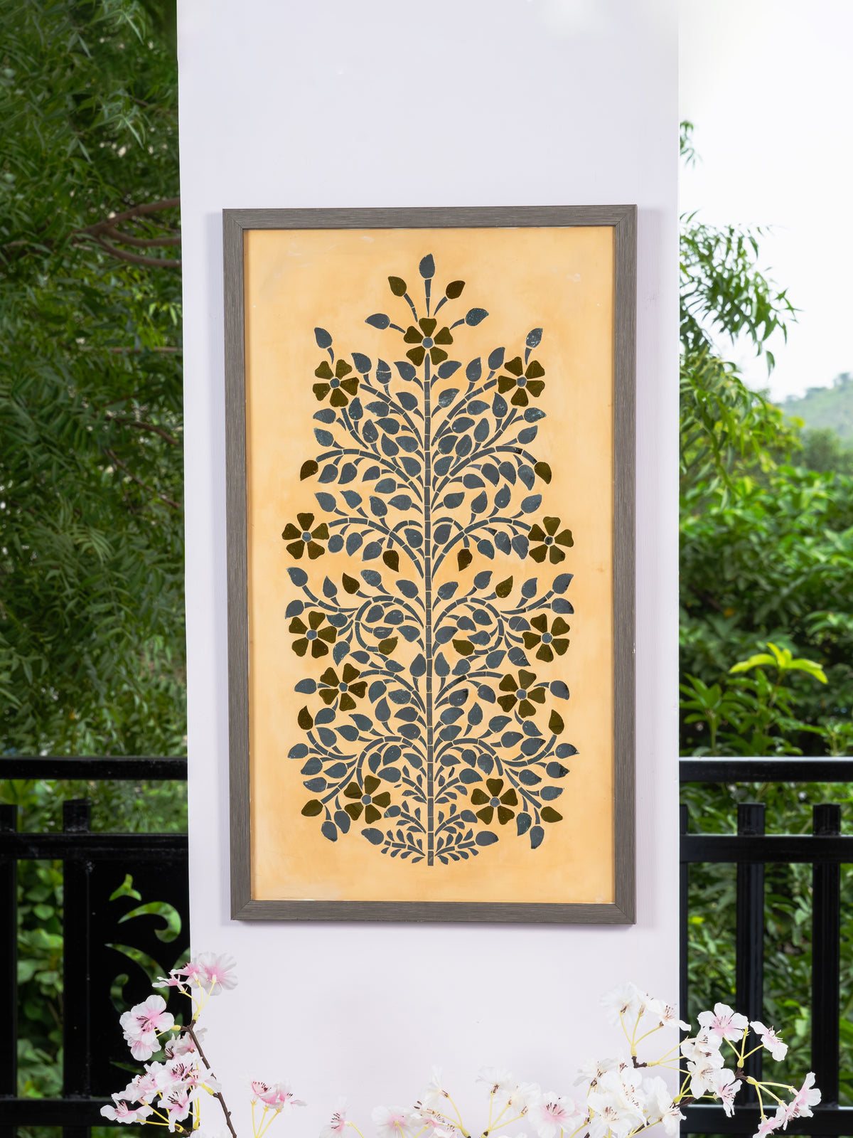 Azure Bloom Tree in a brushed silver frame
